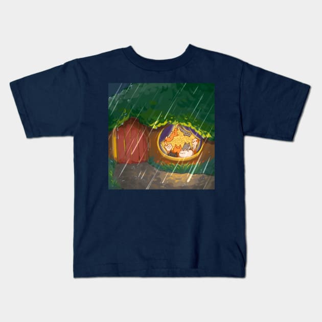 Rainy Cozy Day with Kitties Kids T-Shirt by vooolatility